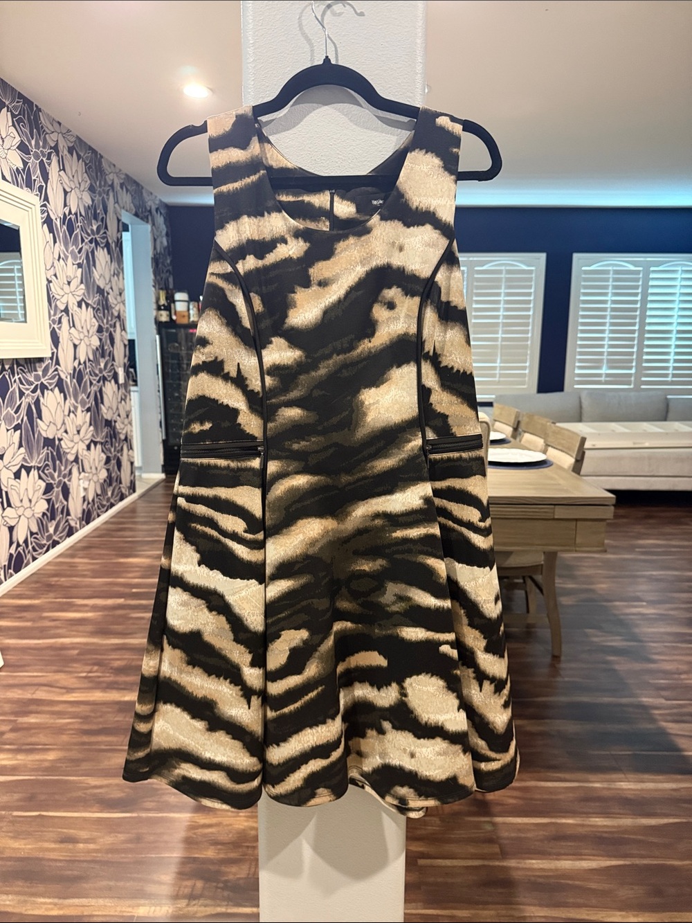 Mossimo Supply Co. Black and Cream Animal-Print Fit & Flare Dress